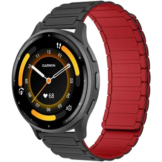 RosMank 22mm Silikon Armband kompatibel mit Garmin Venu 4 45mm/Venu 3 45mm/Venu 2/Vivoactive 4/Active, Magnetischer Ersatzarmband für Garmin Forerunner 570 47mm/Forerunner 265/255, SchwarzRot