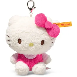 Steiff Hello Kitty Anhänger 10cm, Schlüsselanhänger aus Plüsch mit Karabinerhaken, Tasche & Rucksack Accessoire, Hello Kitty in Pink, waschmaschinenfest