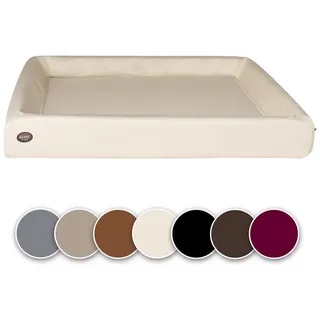 SABRO Hundekorb KUDDE Orthopädisch - Waschbar & Wasserabweisend - Ergonomisch aus, Kunstleder, Premium Hundebett mit wechselbarem Bezug für jede Hundegröße beige 80 cm x 100 cm