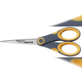 Westcott E-30670 00 Schere Titanium Non Stick, grau/gelb, abgerundet, gerade, symmetrisch,18 cm,