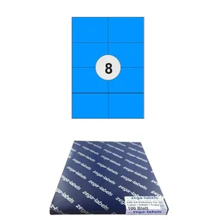 800 Etiketten 105 x 74 mm BLAU selbstklebend auf DIN A4 Bögen (2x4 Etiketten DIN A7) - 100 Blatt Pack - Universell für Laser/Inkjet/Kopierer einsetzbar - 105x74 8-teilig