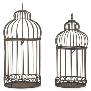 moritz Dekorativer Vogelkäfig 2er Set aus Metall antik braun Vintage Deko Käfige groß 39,5 x 19 cm klein 35 x 16 cm zum Stellen oder Aufhängen für Innen und Außen
