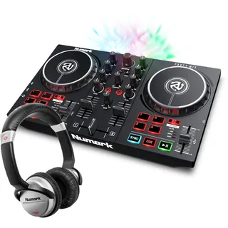 Numark Party Mix II + HF 125 – Einsteiger DJ Controller Set mit DJ-Lichtern, Mixer und DJ Kopfhörer