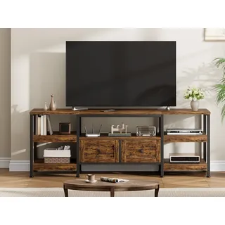 Niwugady TV-Schrank, Industrial Möbel Lowboard für Fernseher bis zu 75 Zoll, 180 cm Lang, Fernsehtisch mit 2 Schubladen, 5 Offenen Fächern, 180 x 40 x 65cm, Wohnzimmer, Stahlgestell, Vintagebraun