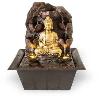Lemodo Zimmerbrunnen Buddha mit LED-Beleuchtung, Dekobrunnen für die Wohnung, Motiv Dhyana