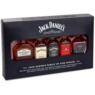 Jack Daniel's Family of Fine Spirits Old No.7 Tennessee 40% vol 0,05 l + Gentleman Jack 40% vol 0,05 l + Single Barrel Select 45% vol 0,05 l + Tennessee Honey Likör 35% vol 0,05 l + Tennessee Fire Likör 35% vol 0,05 l Tasting-Set