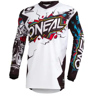 O'NEAL | Motocross-Jersey Langarm | Kinder | MX MTB Mountainbike Enduro | Eingenähter Ellbogenschutz, V-Ausschnitt, Atmungsaktives Material | Element Youth Jersey Villain | Weiß | Größe XL