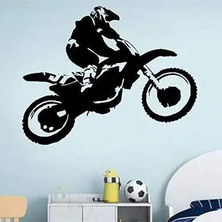 Diy Wandvinyl Aufkleber Scrambler Motorrad Dirt Bike Wandtattoo Motocross Chopper Fahrt Kinder Jungs Jungen Schlafzimmer 72X57 Cm