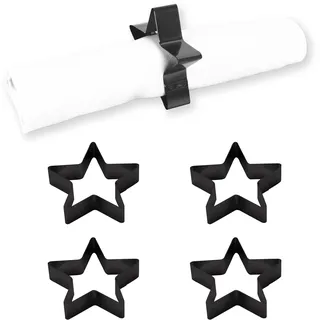 Echtwerk Serviettenring-Set aus Edelstahl, Sterndesign, Serviettenhalter, Serviettenschnallen, Universal, Tischdekoration für Hochzeiten, 7 x 3 cm, Black-Edition, 4 teilig