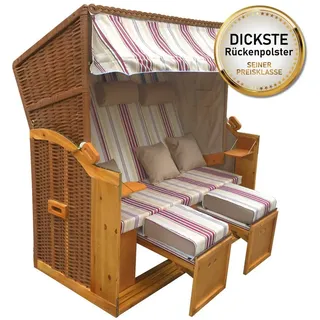 Brast Xxl Strandkorb 3-sitzer Usedom rot/beige gestreift