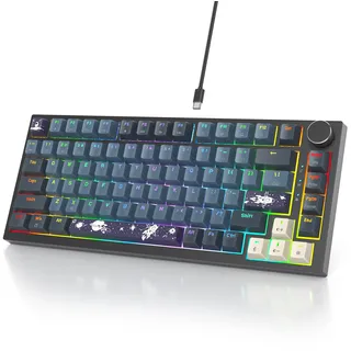 SOLIDEE Verkabelte Mechanische Gaming Tastatur 75 Prozent,hot-swap-fähige Mechanische Tastatur mit Gasket Struktur,RGB Hintergrundbeleuchtung,82 Tasten TKL Tastatur mit Drehknopf(82 Apollo)