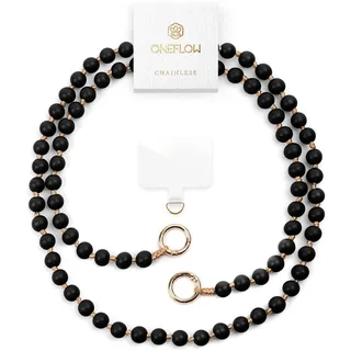 ONEFLOW Holzperlen Handykette Universal zum Umhängen, Abnehmbar mit Karabiner, Handyband für Hüllen für alle Smartphones, Perlen Holz Kette ohne Handyhülle, Chainless Terra Chain, Schwarz