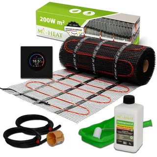 Mi-Heat Elektrische Fußbodenheizung 200W/m2 10,0m2 Set - Heizmatte Bad Badezimmer Sanierung – für Fliesen unter Fliesenkleber Elektrische Heizung - mit Thermostat TH11 WiFi schwarz