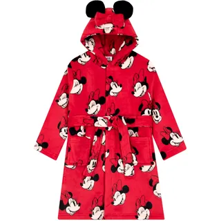 Disney Minnie Mouse Bademantel Kinder, Fleece Bademantel Mädchen Mit 3D Minnie Mouse Ohren, Morgenmantel Mädchen, Rot 128 - 128