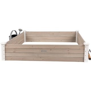 WONDERMAKE WONDERMAKE® Große Hochbeet-Umrandung aus Holz für Garten Terrasse, Pflanzbeet Bausatz XL quadratisch, Blumenbeet Kräuterbeet Beetumrandung niedrig deko, 120 x 120 x 26,5 cm, weiß grau anthrazit