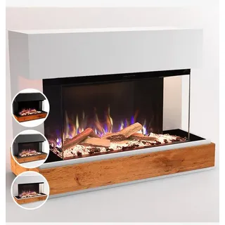 GLOW FIRE Elektrokamin Curie E-Motion 3D, Elektrischer Kamin mit 3D Feuer mit Heizung, täuschend echte Flamme mit Heizung, 3 Dekorationen weiß