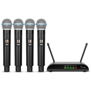 Depusheng R4-Pro Karaoke-Funkmikrofone, professionelles 4-Kanal-Handmikrofonsystem, dynamisches Metallmikrofon für Karaoke-Gesang, Kirche, Meetings, Partys, DJ, Hochzeit