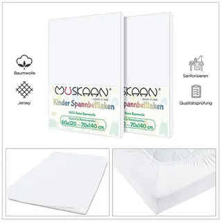 Müskaan Jersey Spannbetttuch Spannbettlaken 60x120 cm - 70x140 cm Weiss 100% Baumwolle - Weiß