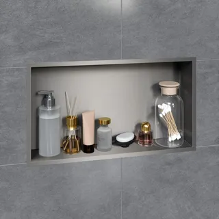 VILSTEIN Wandnische Dusche 30x60 cm [ROSTFREI] - Randlose Duschnische - Wandnische Silber - Einbauregal für Dusche im Aufputz - Duschnische aus Edelstahl - Versenkte Duschnische für das Badezimmer