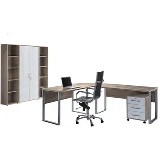 BMG Möbel Büro Office Edition Set 3, Sonoma Eiche/Weiß