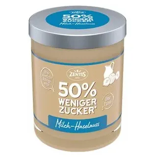 Zentis Schokocreme Milch-Haselnuss-Creme, 50% weniger Zucker, ohne Palmöl, 200g