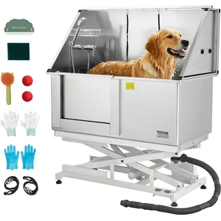 Vevor Elektrische Hundewaschstation mit Hebefunktion, 127 cm Tierpflegewanne mit PE-Wasserfilterplatte, Wasserhahn & Duschkopf, Hundebadewanne, Was...
