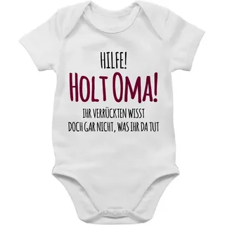 Shirtracer Shirtbody Hilfe Holt Oma - Geschenk Geburt Omi Sprüche Baby weiß 3/6 Monate