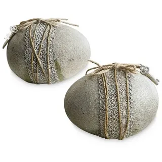 Loberon Osterei 2er Set Réjane, reizend verzierte Deko-Eier, Vintage-Romantik, Ostertafel, Ostern, Osterdeko, Polyresin, grau