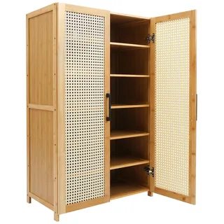 BZYFJB Schuhschrank 2 Türen 6 verstellbaren Einlegeböden, Freistehender Flurschrank, Mehrzweckschrank, für Schrank Schlafzimmer Eingang, 59 x 33 x 100cm, Holzfarbe