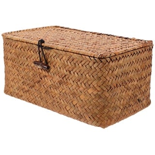 Aufbewahrungskorb mit Deckel, Rattan Korb, Geflochten Aufbewahrungskorb Seegras Aufbewahrungsbox Make-up-Organizer für Badezimmer Wohnzimmer Küche