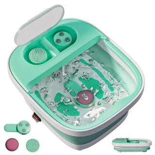 Qtiice Zusammenklappbarer Fusßbade mit Wärme, Fußbadewanne mit 3 Pediküre-Zubehörteilen, Blasen, Vibration und Rotlicht, Fussbad mit Massagefunktion zur Stressentlastung (Grün)