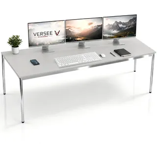 Versee Schreibtisch Grau, Holzwerkstoff, Rechteckig, Rundrohr, 90x75.5x180 cm Arbeitszimmer, Schreibtische, Bürotische