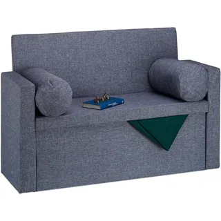 Relaxdays Sitzbank Lehne, 2 Kissenrollen, faltbar, Aufbewahrung, gepolstert, Flur, Sitztruhe 75 x 115 x 47 cm,