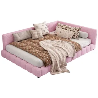 Merax 140*200cm Schlafsofa, 16 Farben Umgebungslicht, USB-Anschluss, Bequemes Material, Rosa