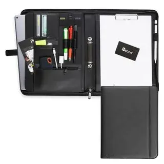 Vebon Vebon® Schreibmappe Ringbuch A4"Paris" I Reißverschluss + Klemmbrett I Dokumentenmappe + Laptoptasche I extra Stauraum I Kunstleder I Schwarz