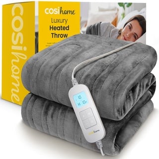 Cosi Home Heizdecke 180x130 cm - Elektrische Wärmedecke mit Abschaltautomatik, Überhitzungsschutz, Waschbar, Kuscheliges Fleece, 10 Heizstufen mit digitaler Fernbedienung, 10 Stunden Timer - Grau