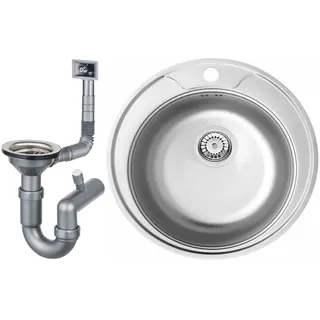 Faizee Möbel Edelstahlspüle | 51 cm] Hochwertig beidseitig Montierbar Küchenspüle Rund Einbauedelstahlspüle Edelstahl Spülbecken f. Unterschränke ab 45 –