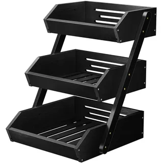 CALM COZY Obstkorb Bambus 3 Etagen, Gemüsekorb Obst Etagere, Aufbewahrung Halter für Obst, Kuchen, Süßigkeiten, Schwarz
