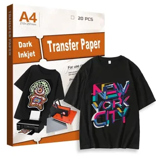 Creatorally Inkjet Transferpapier für Dunkle T-Shirts, Premium Transferfolie für Weiß Stoffe Textilien, Bügelfolie A4 zum Tintenstrahldrucker und Laserdrucker (20 Blatt)