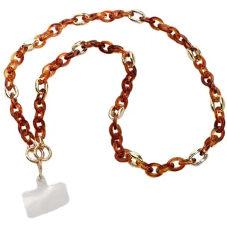 Whakano Lange Handykette aus Acryl Universal Schlüsselband für alle Smartphones,Mode Handy Lanyard mit Patch,Handyhülle Necklace Handy Kette Kordel zum Umhängen,Dunkelbraun