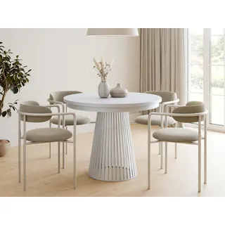 Compleo Esstisch Rund, Säulengestell mit Rillenstruktur DAST (TOPSELLER), Ausziehbar Ø: 100cm weiß