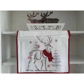 Tischläufer Landhaus Weihnachten Hirsch karierte Paspel Rot mit Applikation 40x1