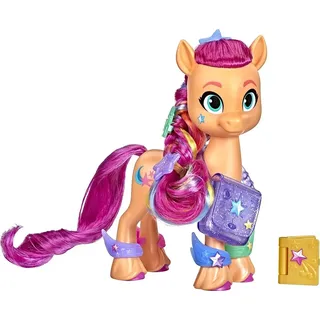 Hasbro My Little Pony MLP Rainbow Reveal Sunny Starscout – 15 cm große, orangefarbene Ponyfigur mit Regenbogen-Zopf und 17 Accessoires