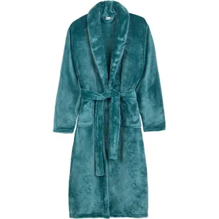 Good Morning Bademantel Good morning Bathrobe uni, Midilänge, Kunstfaser, Schalkragen, Gürtel, Schalkragen, Gürtel, Taschen, Damen & Herren, Velours, Glanz blau M/L | 115 cm