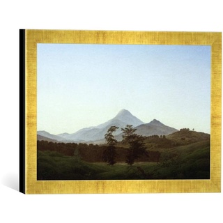 Gerahmtes Bild von Caspar David Friedrich Böhmische Landschaft mit dem großen und kleinen Milleschauer, Kunstdruck im hochwertigen handgefertigten Bilder-Rahmen, 40x30 cm, Gold Raya