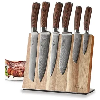 Wakoli Messer-Set Edib 6er Damastmesserset 8 - 20 cm Klingen inkl. Messerblock, Aus 67 Lagen Damaststahl, VG10 Kern, Pakkaholzgriff, inkl. Geschenkbox