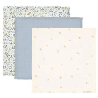 Little Dutch Mundtücher Spucktücher Mulltücher Musselin 3er Set (25x25 cm) Baumwolle blau - Forest Friends