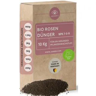 JASKER'S Rosendünger 10 Kg - 100% Langzeitwirkung für gesunde Rosen - Optimaler Dünger für Garten Rosen, Pfingstrosen & Kletterrosen - Abgefüllt in Deutschland