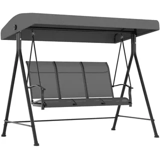 Outsunny Hollywoodschaukel 3-Sitzer, Gartenschaukel mit Verstellbarem Dach, Schaukelbank mit Armlehne, bis 240 kg Belastbar, Metall, Texteline, Dunkelgrau