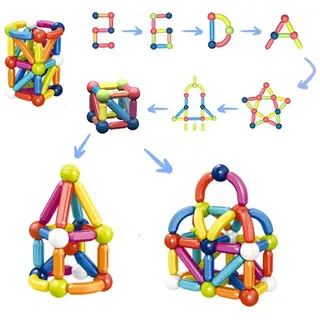 Esun Magnetische Bausteine Montessori Spielzeug ab 3 4 5 6 7 8Jahre Jungen Magnetspielbausteine, (Packung, 56 St., Komplettset), Magnetspielzeug Kinder Magnetic Building Blocks(56 Stück)